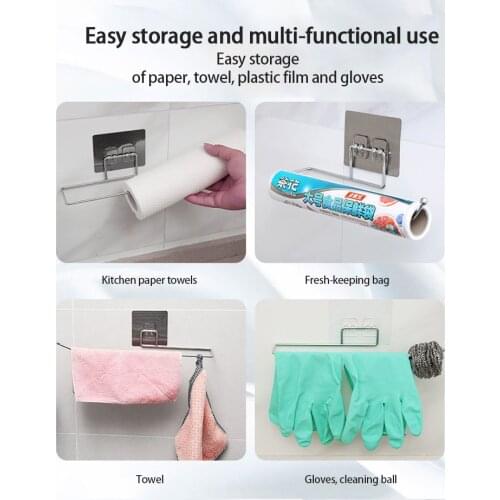Self-adhesive Towel Holder Hook Rack Tissue Paper Holder Hanger Kitchen Bathroom Towel Roll Paper Shelf Home Organizer Storage