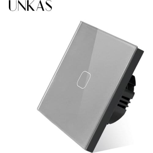 UNKAS Four colors Crystal Glass Panel Touch Switch EU/UK standard 1 Gang 1 Way Touch Switch Only Touch Function Light Switch