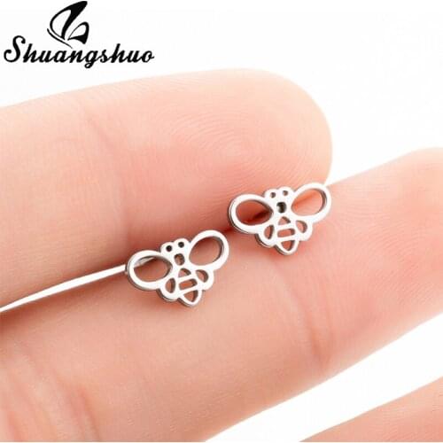Shuangshuo Cute Creative Hollow Honey Bee Earrings Studs Fashion Insect Earring Fly Bird Honey Bee Stainless Steel Stud Earrings
