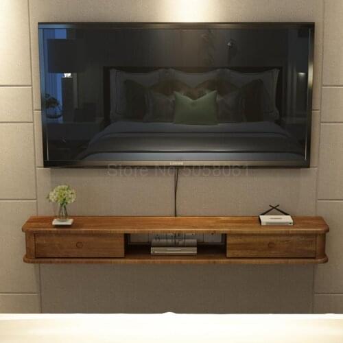 Solid wood TV cabinet simple living room set-top box rack small apartment home log wall wall hanging