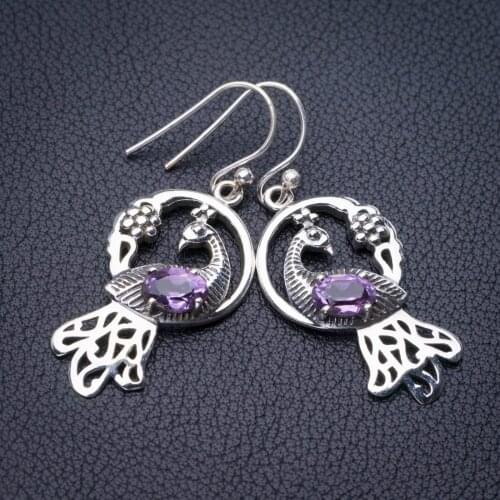 StarGems Natural Amethyst Peacock Handmade 925 Sterling Silver Earrings 1.75" E1156