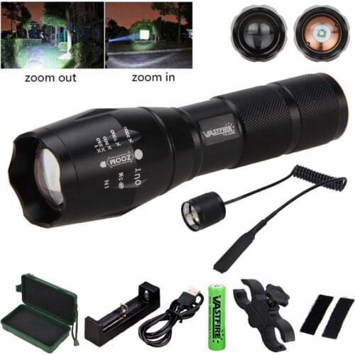 T6 Tactical LED Torch Gun Light 5000 Lumen Zoomable White Hunting Flash light+Rifle Scope Mount+18650+Pressure Switch+Charger