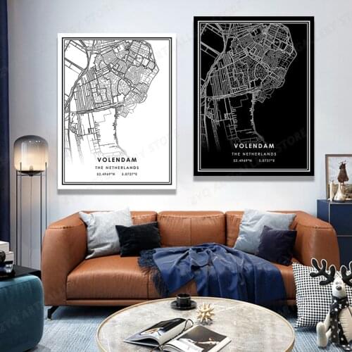 Street Map Print Volendam Maps Decor City Road Art Black and White City Map Office Wall