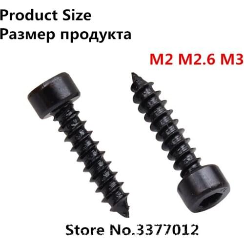 100pcs 8.8 Intensity Hexagon Socket Cap Head self tapping screw Model Screw M2 M2.6 M3