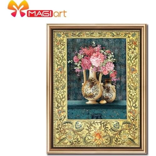 Cross stitch kits Embroidery needlework sets 11CT water soluble canvas patterns 14CT Oil painting Auspicious Flowers-NCMF019