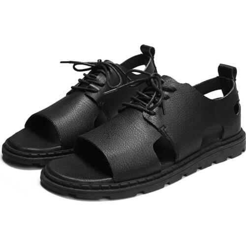 Sandals Summer Genuine Leather Men Rubber Outdoor Men Beach Shoes Roman Anti-Slip Trekking Sandals Weight Light Male Hiking