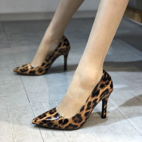 2021 New Spring Sexy Leopard Women Shoes High Heels 10CM Elegant Office Pumps Shoes Women Animal Print Pointed Toe Singles Shoes