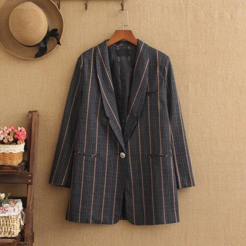 Plus-size suit fashion business suit spring and fall suit jacket for 220-pound obese women at work vertical-striped suit