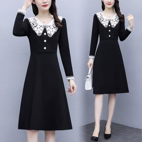 Womens Cute Fashion Autumn Dress Long Sleeve Black Birthday Party Cocktail Slim Casual Loose Blouses Blusa Office Ladies Dresses