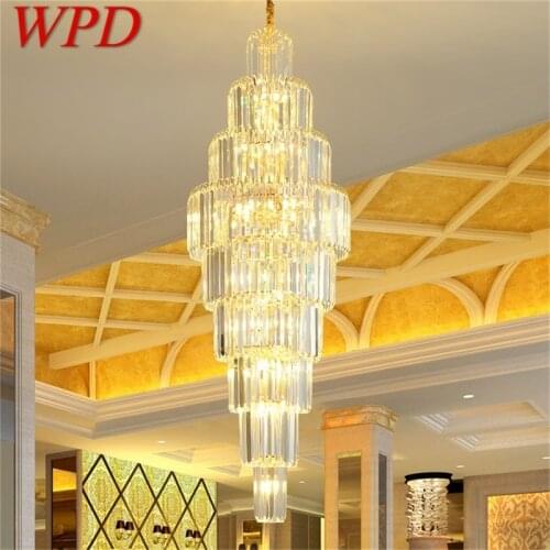 WPD Gold Chandelier Fixtures Modern Luxury Crystal Pendant Lamp Light Home LED for Stairs Hall Decoration