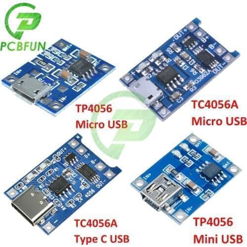 10pcs TYPE C USB 5V 1A 18650 TP4056 TC4056A Lithium Battery Charger Module Charging Board MICRO USB Mini USB with Protection