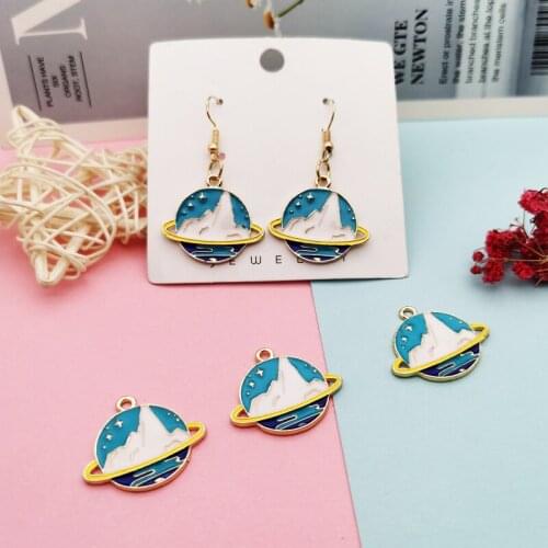 10pcs/lot Snow Mountain Enamel Charms Pendants Fit DIY Jewelry Accessory Gold Tone Round Planet Charms Earring Dangle Finding