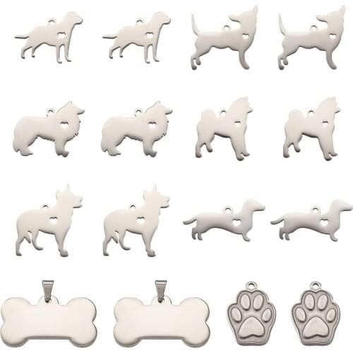 16Pcs Stainless Steel Dog Animal Charms Metal Pet Dog Paw Pendants Blank Tag for Jewelry Craft Keychain Making