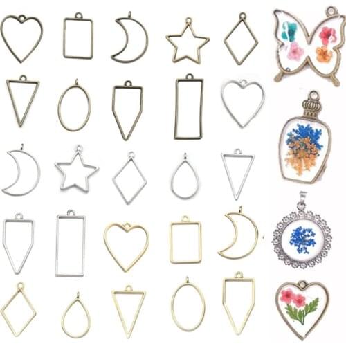 30 pcs Geometric metal AB Glue Pendants Charms Shape Frame Set Epoxy Resin Jewelry Making