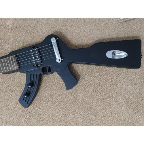 Custom 6-string gun electric guitar, AK gun matte black guitar, mahogany fingerboard, chrome plated bridge, free transportation