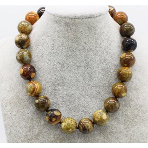 Agate brown paring round 18mm necklace 18inch wholesale beads nature gift discount FPPJ
