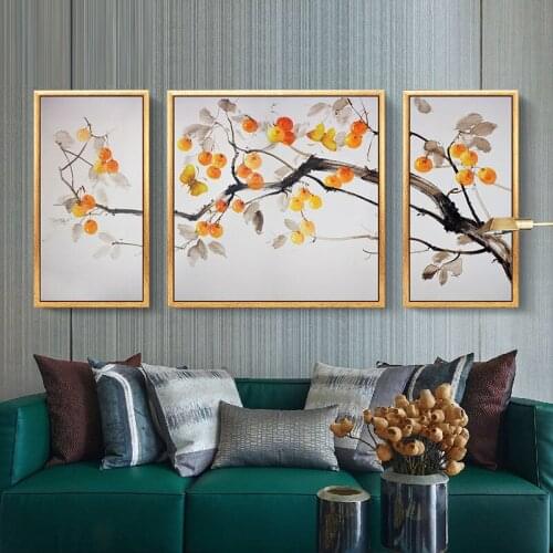 EECAMAIL DIY Full 5D Diamond Painting No Frame All The Best Ruian Persimmon Triptych Diamond Embroidery Chinese-style Painting