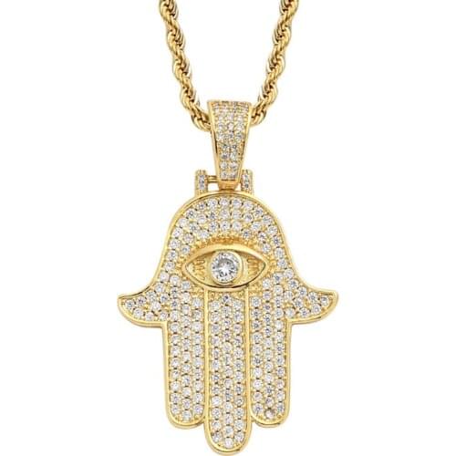 New Cubic Zircon Hand of Fatima Pendant Necklace High Quality Chain Luxury Jewelry For Gift