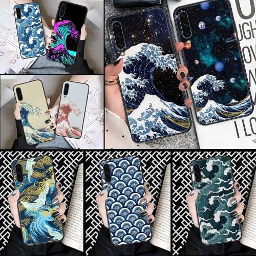 Wave Art japan aesthetic Phone case For Samsung Galaxy A 3 5 7 8 10 20 21 30 40 50 51 70 71 E S 2016 2018 4G black tpu funda
