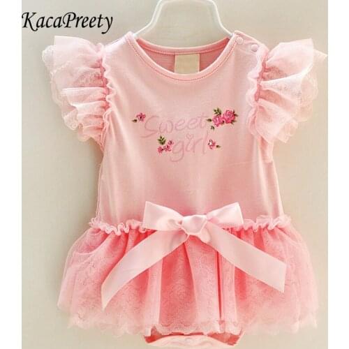 Sweet floral embroidery ruffles lace baby dress for girls cotton jumpsuit soft newborn body clothes toddler baby clothing