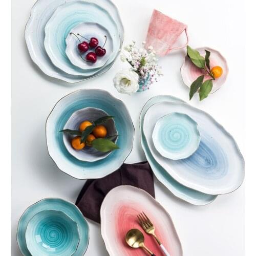 EECAMAIL Nebula Ins European Cutlery Underglaze Hand Painted Phnom Penh Ceramic Steak Plate Rice Bowl Soup Bowl Western Dishes