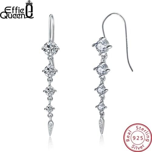 Effie Queen Pure 925 Sterling Silver Earrings Women Long Dangle AAA CZ Trendy Earring New Jewelry Christmas Gifts For Girls BE52
