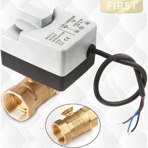AC220V DN15 DN20 DN25 2 way 3 wire brass wires motorized ball valve 220v electric valve actuator with Manual switch