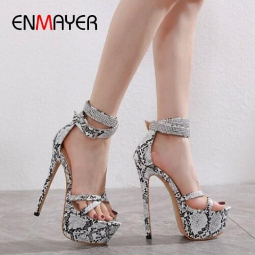 ENMAYER 2020 Sexy Animal Prints Buckle Strap High Heel Sandals PU Luxury Shoes Women Designers Thin Heels Platform Sandals 34-40