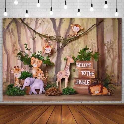 Forest Jungle Backdrop Boy Safari Birthday Party Monkey Lion Wild One Photography Background Photo Studio Props Decor Photozone