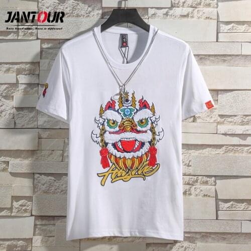 Summer New Fashion Couple Top Chinese Style 2021 Lion Awakening Embroidery Cotton Popular Loose Short Sleeve T-Shirt Casual