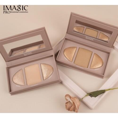 IMAGIC Facial Highlighter Shimmer Powder Palette Fluorescent 3 Color Contour Bronzer Long-Lasting Brighten Glitter Makeup TSLM2