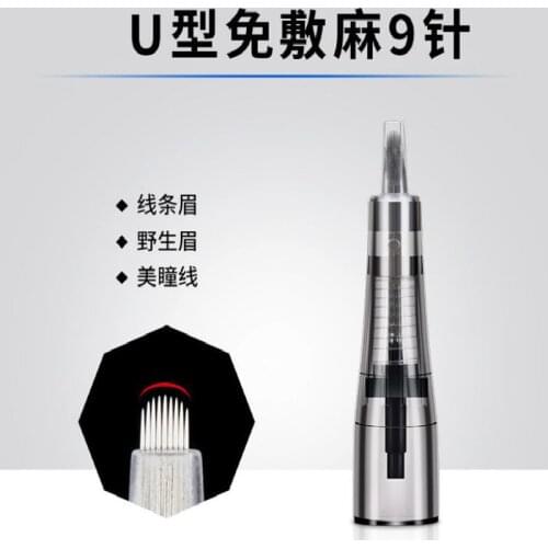 100Pcs 9U/X15 Makeup Microblading Needles Eyebrow Lip Tattoo Needle Cartridges Semi Body Permanent Makeup Accessory Push-in type