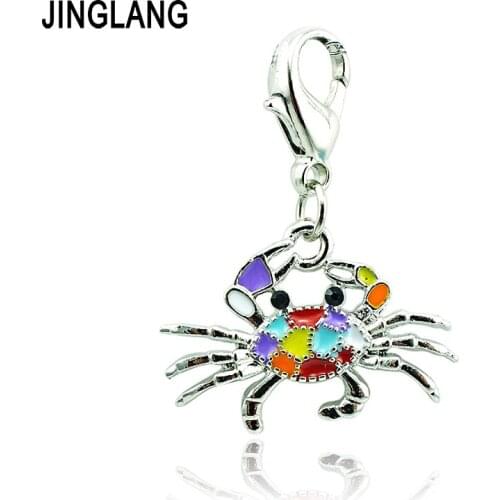 JINGLANG Fashion Silver Color Lobster Clasp Charms Metal Clasp Enamel Crabs Animals Charms For Jewelry Making DIY Accessories