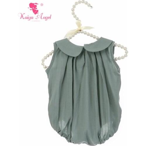 Kaiya Angel Wholesale Newest Baby Girls Clothes Solid Color Turn-down Collar Fashion 100% Cotton Romper Toddler Summer Jumpsuit