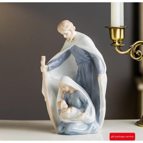 Ceramic 26cm Religious Holy Family Festival Porcelain Handicraft Home Decoration Resin Saint Joseph Mary Jesus Christ Figurine