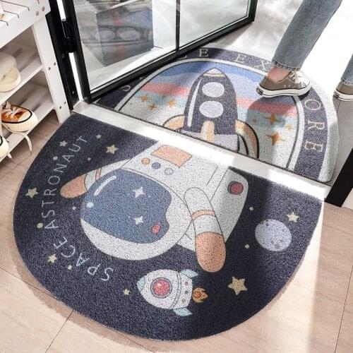 Entrance Door Floor Mat Semicircle Shape Cartoon Astronaut Rugs Non-Slip Carpet Welcome Doormat For Hallway Bathroom Kitchen
