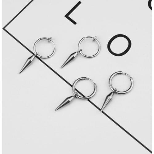 KPOP boys Cone Clip Earrings without piercing Punk Vintage Stainless Steel Earrings men jewelry Hip Hop for boyfriend