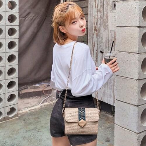 Summer Square Rattan Bags Korean Version of The One-Shoulder Wild Simple Woven Crossbody Bags For Women Straw Handbag Bags