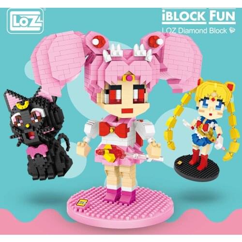 LOZ Diamond Blocks Cartoon Moon Chibi Japanese Anime Action Figures Luna Cat Building Bricks Diy Character Toys for Children Kid