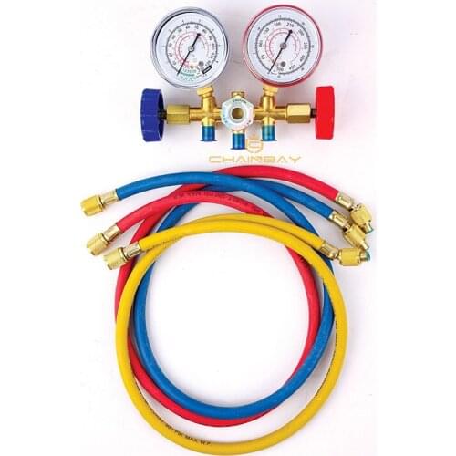 1Pcs R134A R12 R22 R502 Refrigerants Manifold Gauges Tools Set Double Table Valve Three Colored-hoses Car-Stying