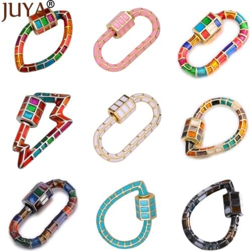 JUYA Copper Enamel Screw Clasps Oval Rainbow Lock Carabiner Jewelry Findings Women Hand Made Necklace Accessory