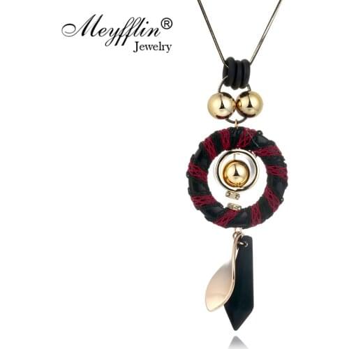Meyfflin Lace Round Women Pendant Necklace Fashion Geometric Long Necklace Female Jewelry Fashion Gold Color Bead Collier Femme