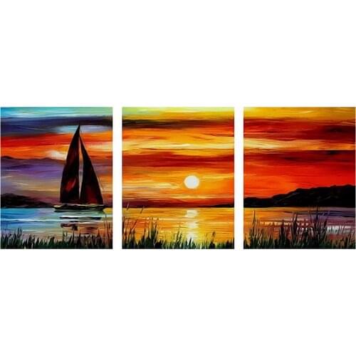 HD Printed Pictures Painting Wall Art Modular Posters 3 Panel Sunset Sea Boat Modern Canvas Living Room Framework Home Decor