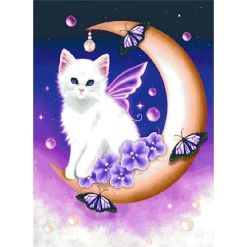 New Full Square / Round Drill 5D DIY Diamond Painting"Moon Cat" 3D Embroidery Cross Stitch Mosaic Home Wedding decoration