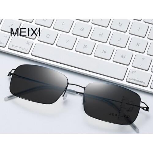 MEIXI no-screws multi focus Alloy Frame Photochromic progressive glasses Mens business reading glasses