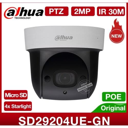 Dahua Original SD29204UE-GN 2Mp Mini PTZ 4x starlight zoom IR 30M Micro SD Built-in Mic POE Security Camera replace SD29204T-GN