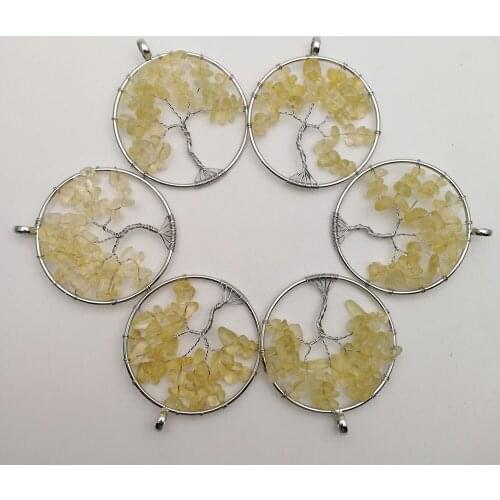 Fashion 50mm yellow Tree of Life 12pcs/lot Wisdom Tree Chakra Reiki Healing Natural Stone Necklace Pendant for Jewelry making