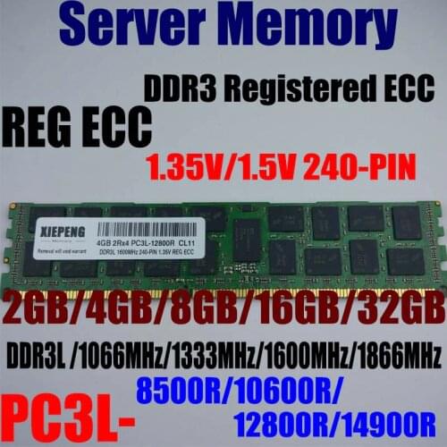 Server Memory DDR3 16GB 1866MHz PC3-14900R 32GB DDR3L 1600 12800R 8G 1333MHz 10600R 8500R 1066MHz Registered ECC RAM