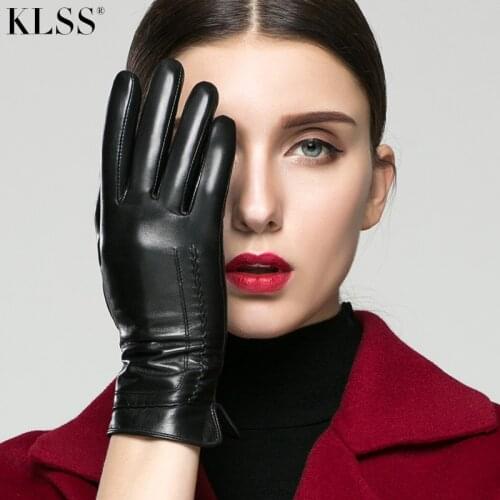 KLSS Genuine Leather Women Gloves Fashion Elegant High Quality Goatskin Glove Autumn Winter Keep Warm Touchscreen optional 31