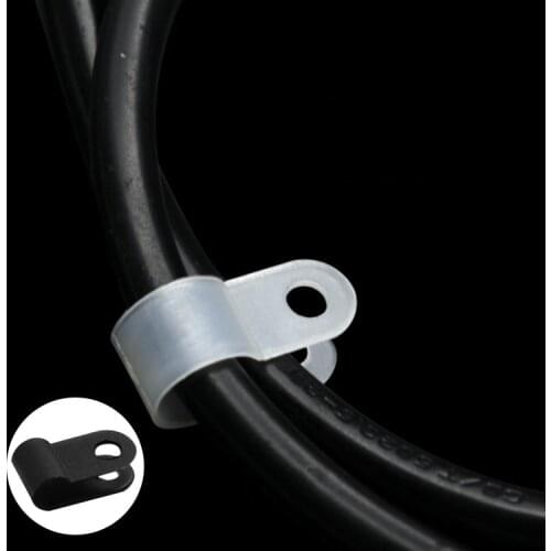100PCS/lot Plastic P Clips Black Hose Cable Fasteners White R-Type Nylon Cable Clamp Mounting Fix Hardware Electrical Fittings